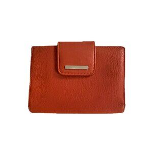 Yancci Womens Small Flap Wallet Orange Leather Bifold Wallet EUC